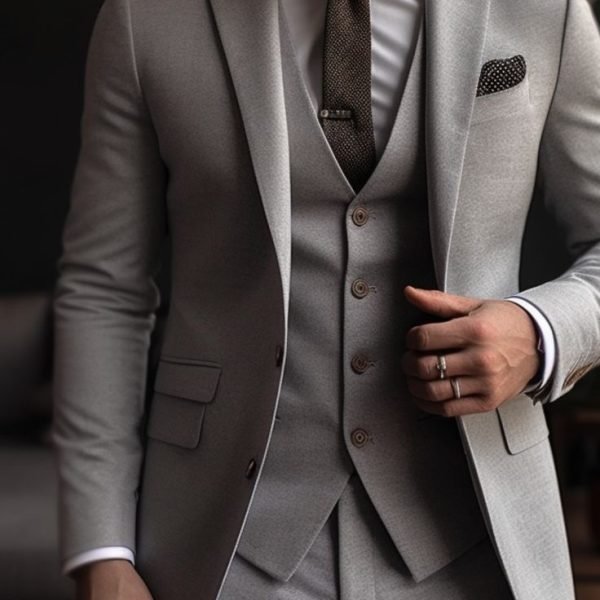 Light Grey Peak Lapel 3-Piece Suit - Sophisticated Men's Business Attire - Premium Quality Formal